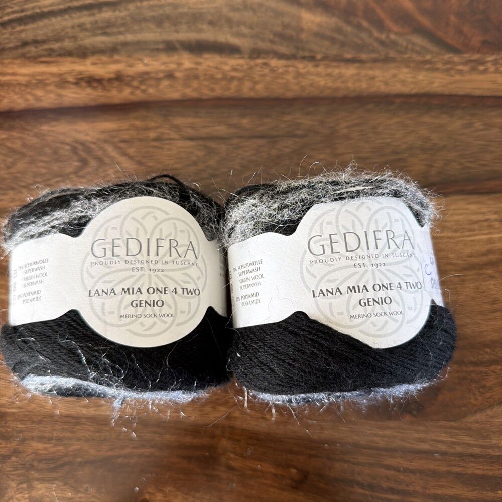 2 Gedifra LANA MIA ONE 4 TWO Sock knitting yarn #2901 Light Blue Black